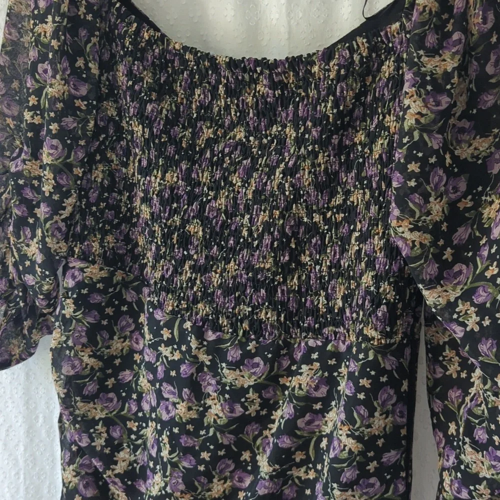 Astr Asymmetrical Floral Dress in Black and Purple Ditsy Print Women's XL - Picture 9 of 9